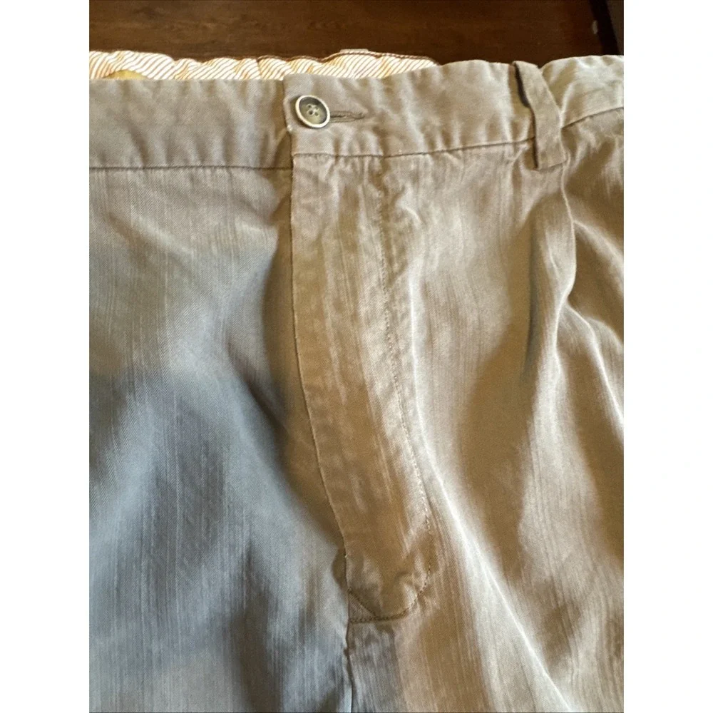 TOMMY BAHAMA Pants Mens 40x30 Brown Silk Bamboo Herringbone Pleated Trousers